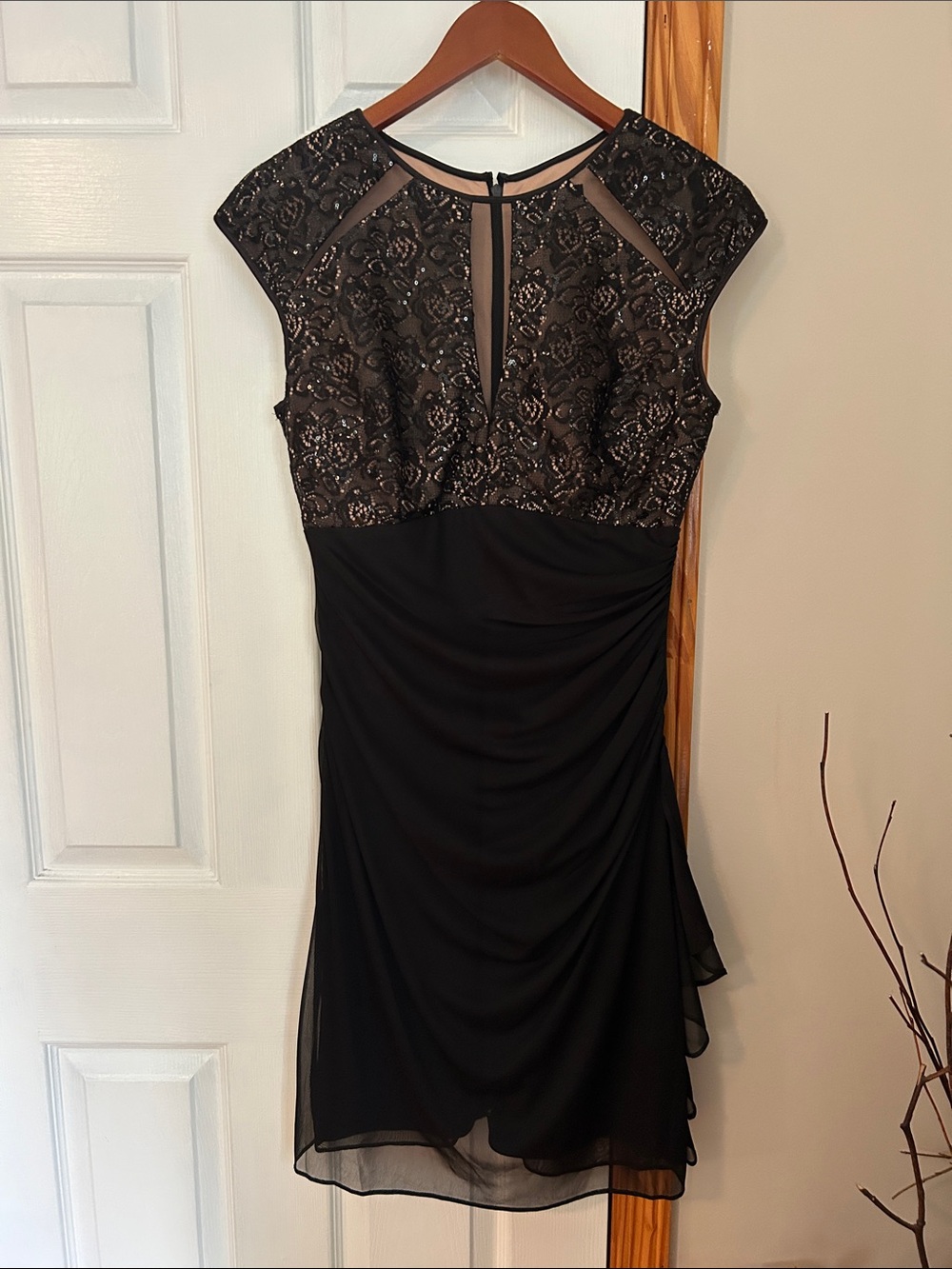 Betsy & Adam Black Lace-Accent Midi Dress NOTE: Pads have been removed. This